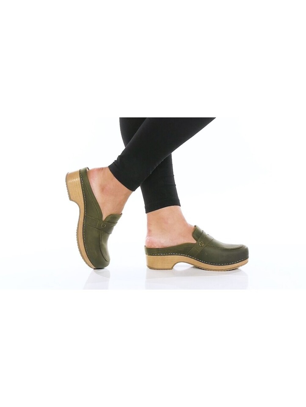 Olive Green Dansko Bel Leather Loafer Mule Classic Penny Loafer Size 38